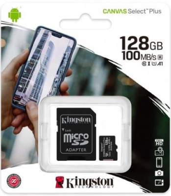 Карта флеш-памяти Kingston microSDHC 128GB Class10 UHS-I+ADP