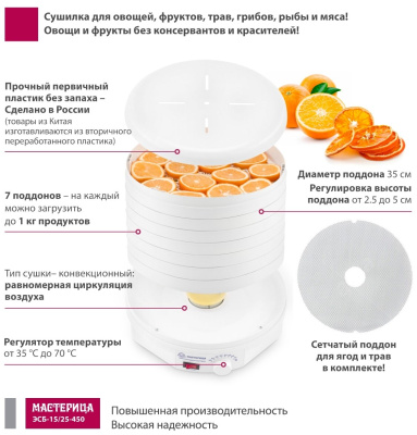 Сушилка для овощей и фруктов Мастерица ЭСБ-15/25-450
