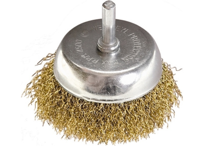 Щетка для дрели MATRIX 50 мм, чашка со шпилькой, латунированная витая проволока