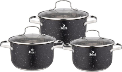 Набор кастрюль Rashel Стефани 6 пр. 2,6 л, 3,6 л, 4,7 л чёрный R-20304v