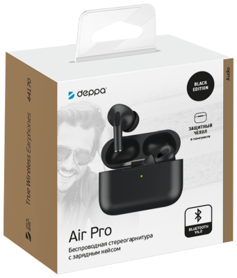 Беспроводные TWS-наушники Deppa TWS-Air Pro Black с беспроводной зарядкой Беспроводные TWS-наушники Deppa TWS-Air Pro Black с беспроводной зарядкой