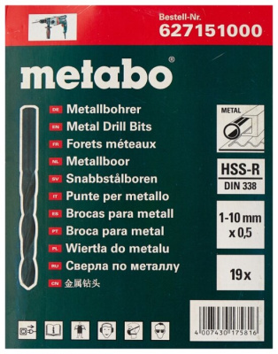 Набор сверел по металлу Metabo HSS-R 1-10 мм 627151000, 19 шт.