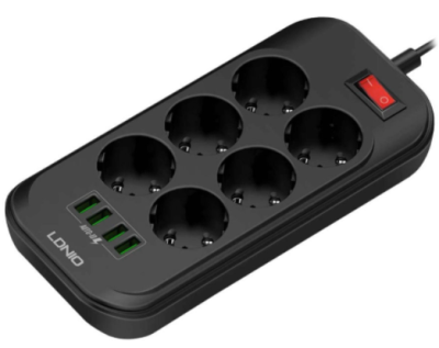 Сетевой фильтр с USB зарядкой LDNIO SE6403 (4USB, 17W, 2м) Black+Gray