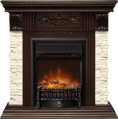 Каминокомплект: Портал Luxemburg STD темный дуб, слоновая кость с очагом Royal Flame Fobos FXM Black RC