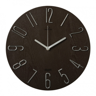 Часы настенные Рубин d=30см, корпус коричневый+серебро "Классика"