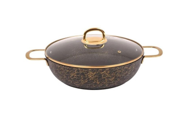 Сотейник Kukmara Грация Черный/золото 4,5 л/ 30 см с ручками, со стеклянной крышкой сгчз308а