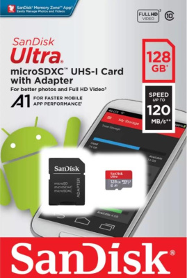 Карта флеш-памяти SanDisk microSD Ultra 128Gb Class 10 UHS-I + ADP