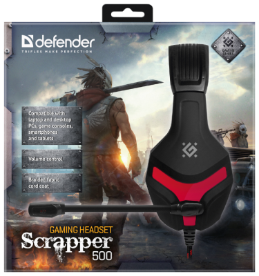 Гарнитура Defender Scrapper (2x3.5 Jack 3pin) Black+Red