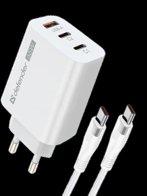 СЗУ Defender UPС-60 65W, USB A+C+С, кабель Type-C