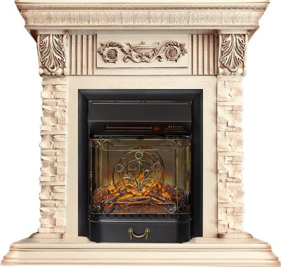 Каминокомплект: Портал Luxemburg STD слоновая кость, патина с очагом Royal Flame Majestic FXM Black RC