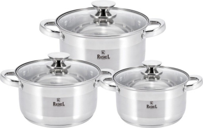 Набор кастрюль Rashel Берта 6 пр. 2,6 л, 3,6 л, 4,7 л R-432х