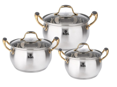 Набор кастрюль Rashel Голд 6 пр. 3,6 л, 4,7 л, 6 л R-346Н