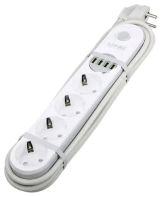Сетевой фильтр с USB зарядкой LDNIO SE4432 (4USB, AUTO-ID 3.0, 2м) Gray