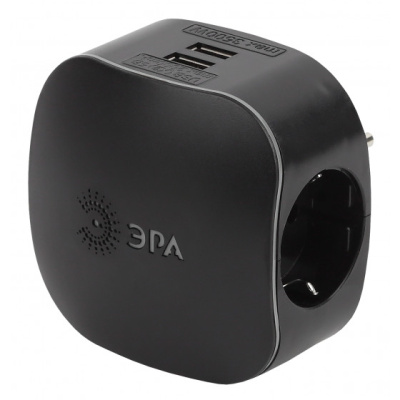 Разветвитель Эра SP-3e-USB (220V+2*USB 2100mA с з/к) Black