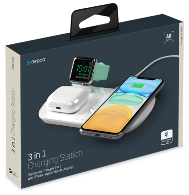 Беспроводная зарядная станция Deppa 3 в 1 для iPhone, Apple Watch, Airpods 17,5 Вт (24010)