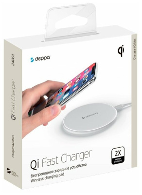 Беспроводное сетевое зарядное устройство Deppa Qi Fast Charger 10W White