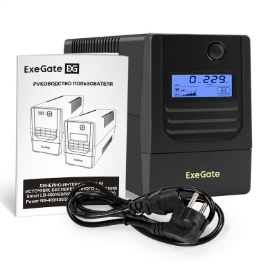 Источник бесперебойного питания ExeGate Smart LB-1000.LCD.AVR.4C13 (1000VA/650W, LCD, AVR, 4*C13, батарея 12V 9Ah, черный)