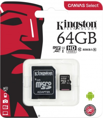 Карта флэш-памяти Kingston microSDHC 64GB Class10 UHS-I+ADP