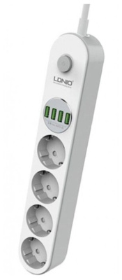 Сетевой фильтр с USB зарядкой LDNIO SE4432 (4USB, AUTO-ID 3.0, 2м) Gray