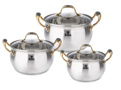 Набор кастрюль Rashel Голд 6 пр. 2,6 л, 3,6 л, 4,7л R-234H