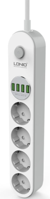 Сетевой фильтр с USB зарядкой LDNIO SE4432 (4USB, AUTO-ID 3.0, 2м) Gray