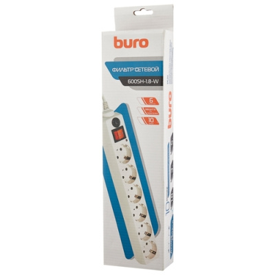 Сетевой фильтр Buro 600SH-1.8-W 1.8M (6 розеток) White