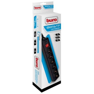 Сетевой фильтр Buro 600SH-3-B 3.0M (6 розеток) Black