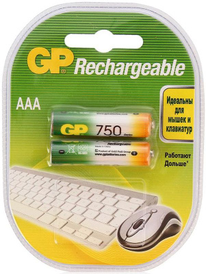 Аккумулятор GP Rechargeable AAA 750mAh/1BL-2шт (Пластик)