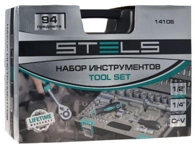 Набор инструментов STELS 1/2", 1/4", CrV, пластиковый кейс 14106 (94 предм.)