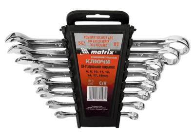 Набор комбинированных ключей MATRIX 8-19 мм, 8шт, CrV, полированный хром